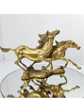Vintage Brass Running Horses Statue Figurine 2 Horse Sculpture Decor 12" Long
